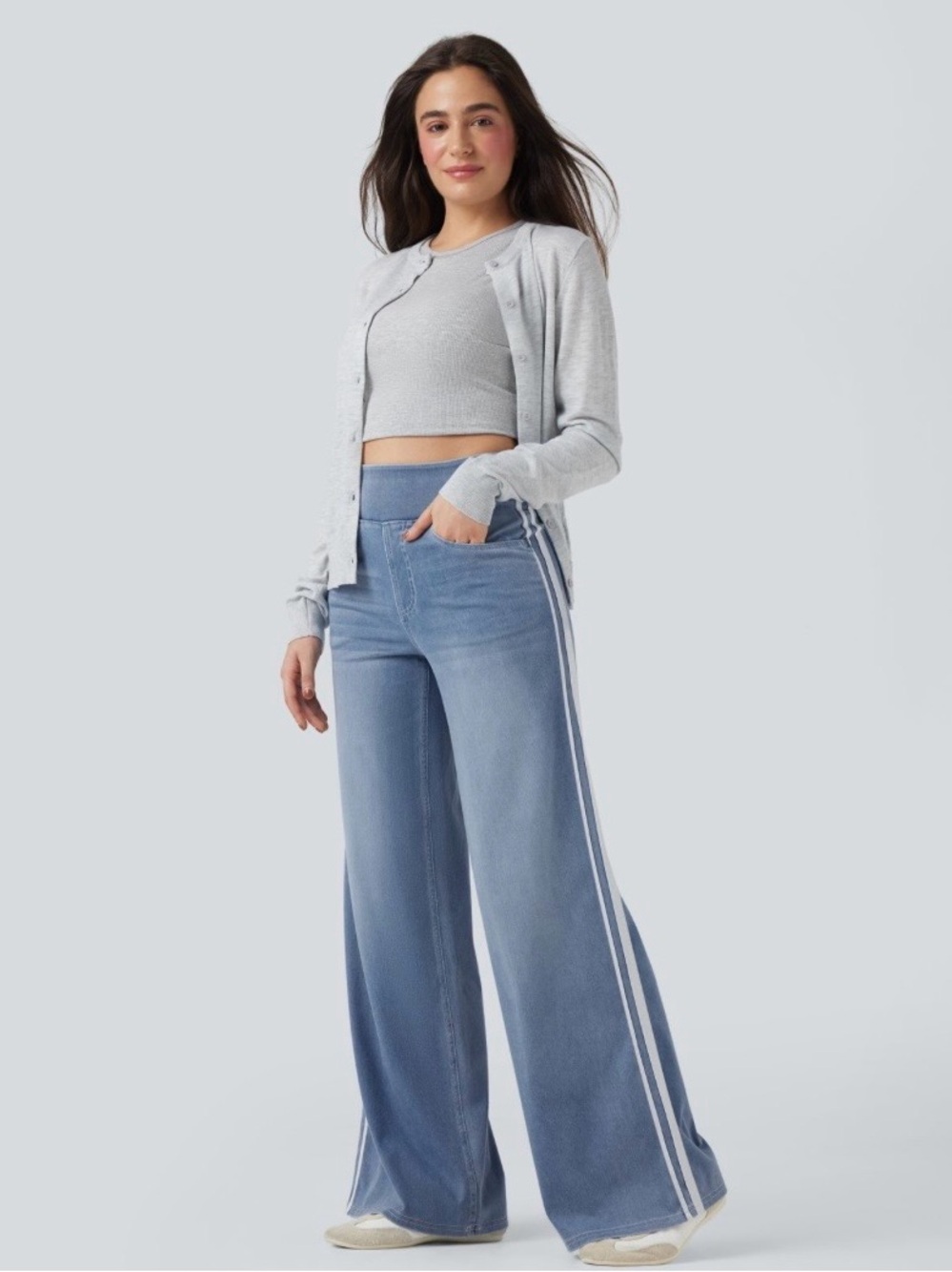🌸HS8 - High Waisted Wide Leg Striped Washed Casual Jeans💙👖🛍️
